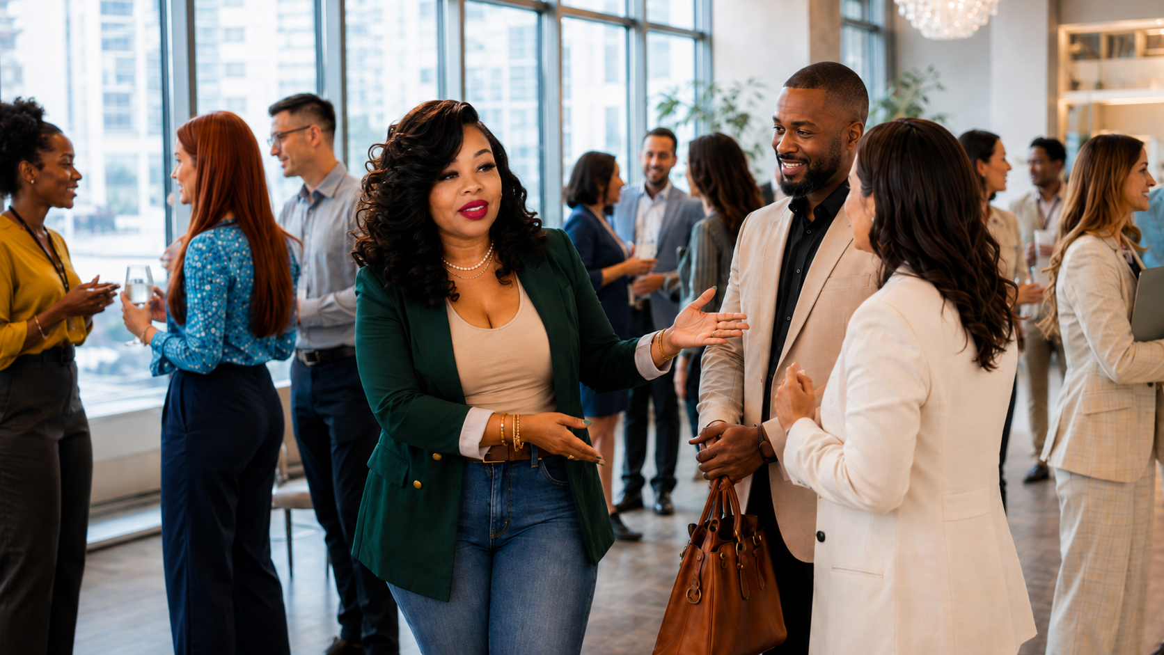 A Community Growth Partner making an introduction between two business owners at a chamber event